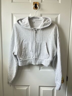 Garage Light Grey Cropped Zip Hoodie